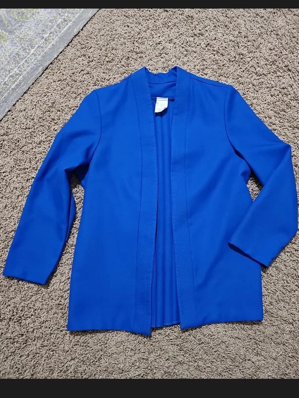 Vintage Blazer Royal Blue Pleated Back Detail 12/Large Open Jacket Suit Coat - Picture 1 of 8